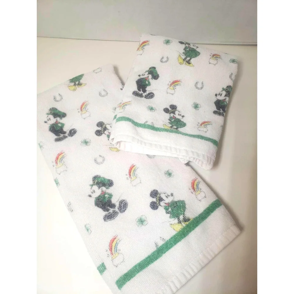 Mickey Minnie Disney Hand Towel Set Vintage Lucky Horseshoe Pot Gold